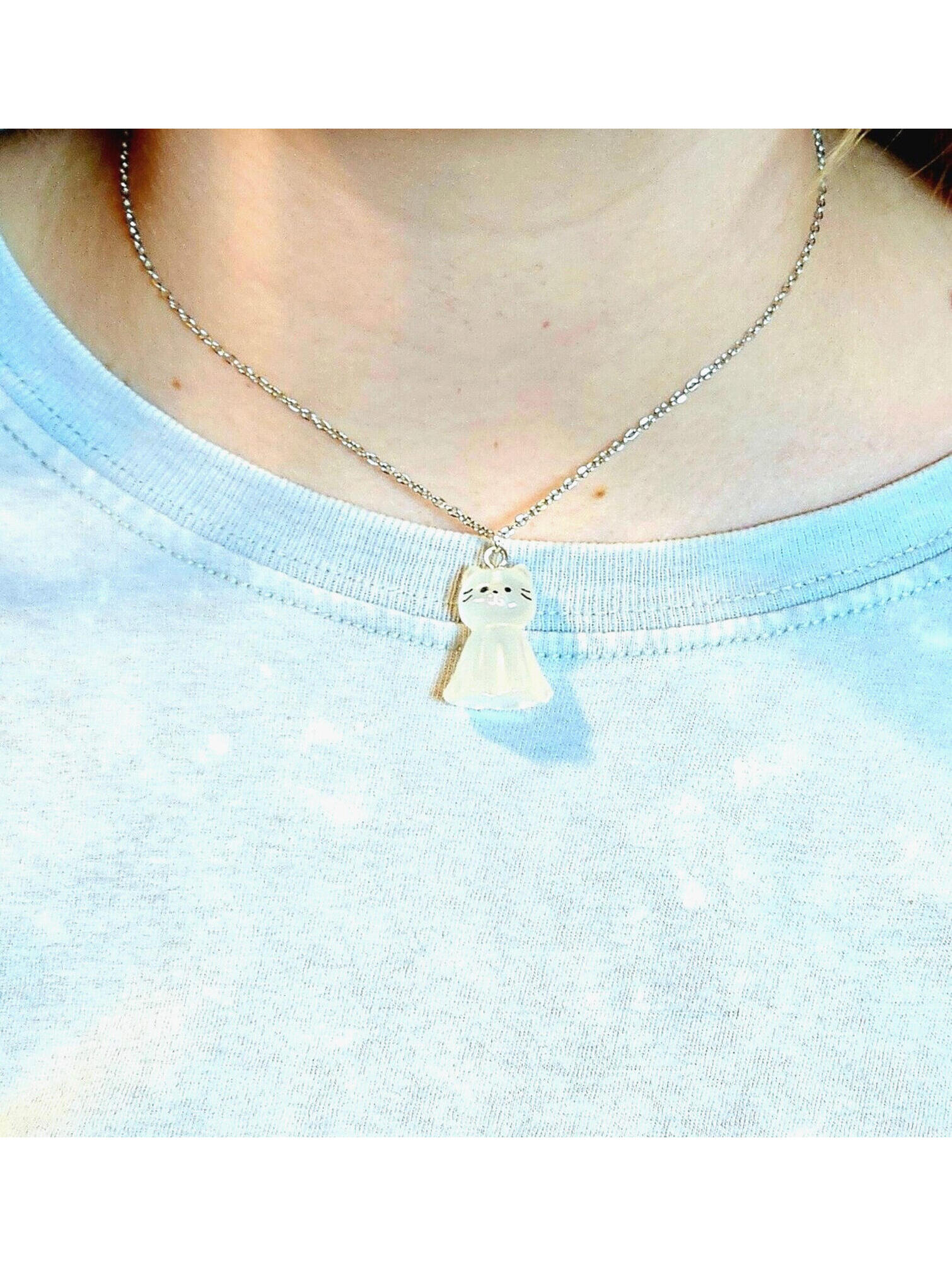 Cat Lover Glow In The Dark Necklace Pendant Adjustable Steel Chain Gift